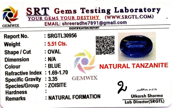 Natural Tanzanite | Oval | SRT Certified No : SRGTL30956 image 2