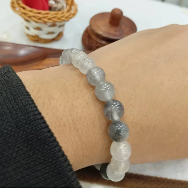 White and black quartz cat's eye bracelet for stress relief – Tushar Gems