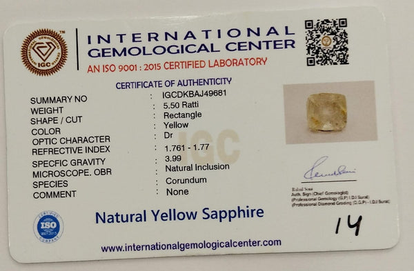 Natural Yellow Sapphire |Rectangle Cut | IGC Certified No.: IGCDKBAJ49681 image 2