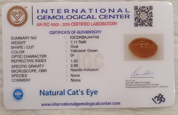 Natural Cat’s Eye: The Stone of Ketu for Protection and Spiritual Growth Summary No IGCDKBAJ44749 image 2