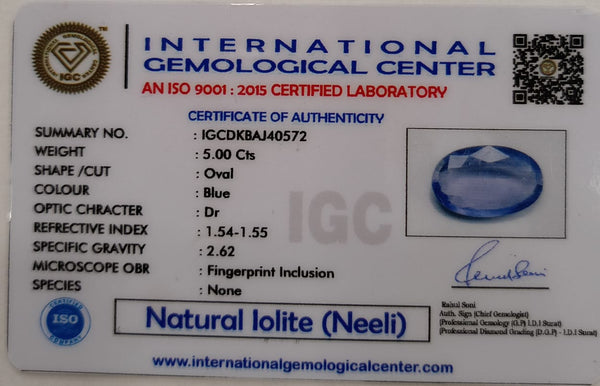 Natural Iolite| Govt. Lab Certified | Oval |Blue withCertificate No.: IGCDKBAJ40572 image 2