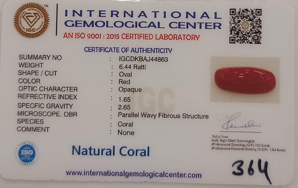 NaturalRed Coral | Certified| Oval CutGemstone Summary No. IGCDKBAJ44863 image 2