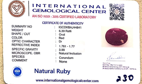 Natural Ruby | Oval Cut | IGC Certified Number: IGCDKBAJ44841 image 2