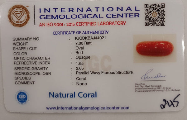 NaturalRed Coral | Certified| Oval CutGemstone Summary No. IGCDKBAJ44921 image 2
