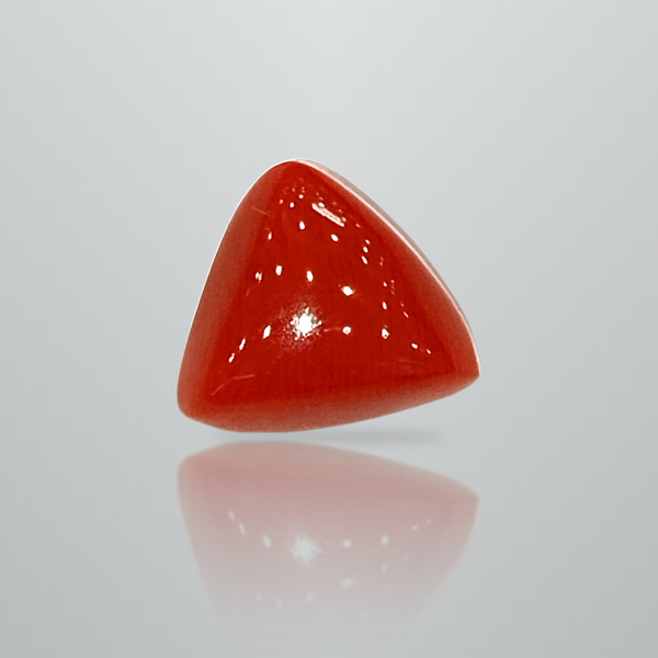 Natural Italian Red Coral (Moonga) triangular cabochon, IGC certified IGCDKBAJ42407