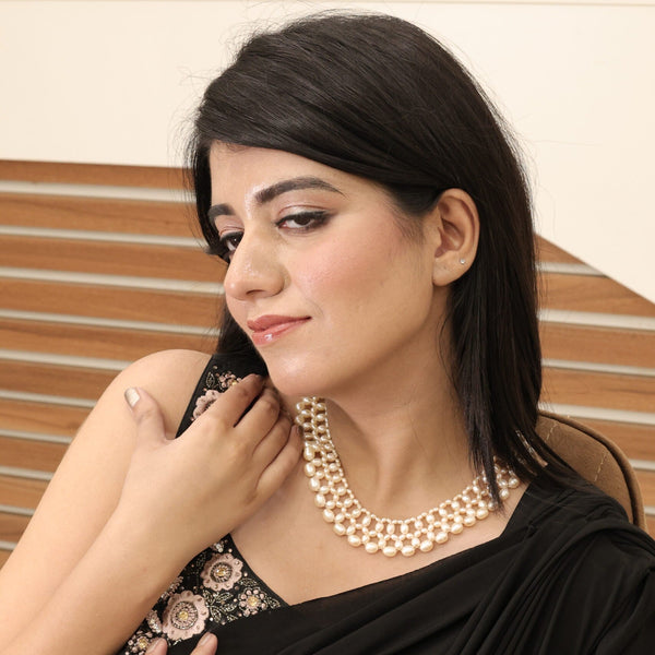 Natural Pearls 3 Line Tumble Shape Necklace: A Dazzling Display of Elegance and Charm 030 image 0