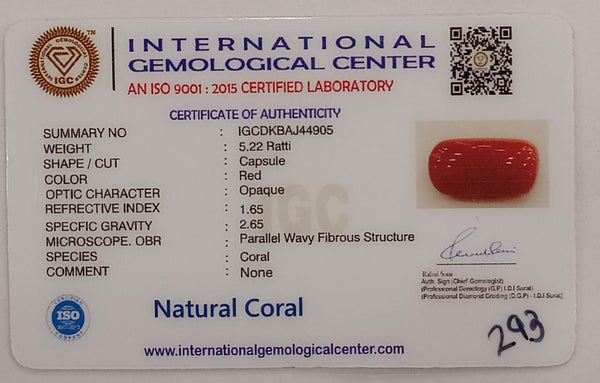 Natural Red Coral | Certified |Capsule Cut Gemstone Summary No. IGCDKBAJ44905 image 2