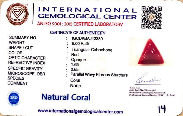 Natural Italian Red Coral | Certified Triangular Cabochon Moonga | Untreated Gemstone IGCDKBAJ42380 image 1