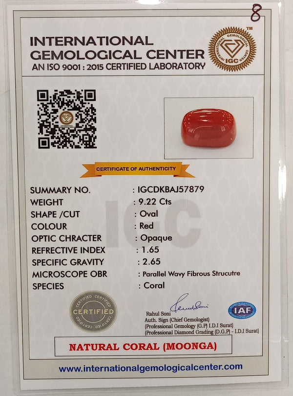 Natural Red Coral | Certified | Oval Cut Gemstone Summary No. IGCDKBAJ57879 image 2