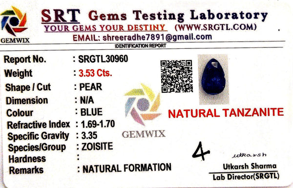 Natural Tanzanite | Pear | SRT Certified No : SRGTL30960 image 2