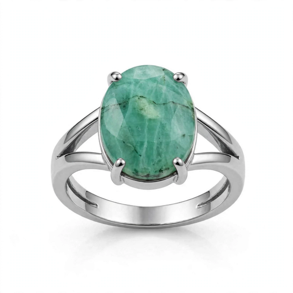 Natural Emerald (Panna) ring with oval cabochon in silver prong setting – Tushar Gems