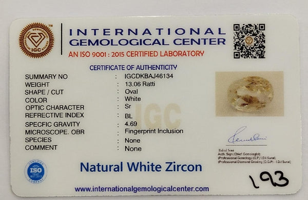 Natural White Zircon | Certified | Oval | Certificate No.: IGCDKBAJ46134 image 2