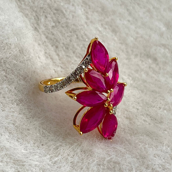 Exquisite 14K Gold Ring with Natural Diamonds & Ruby Petals – 5.86ct Statement Beauty image 1