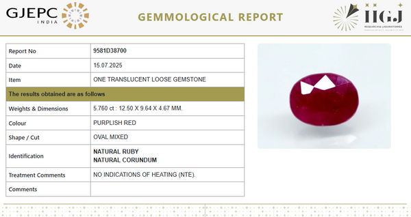 Natural Purplish Red Ruby | Certified Unheated | Oval Mixed Cut | 6.40 RT | Report No. 9581D38700 image 1
