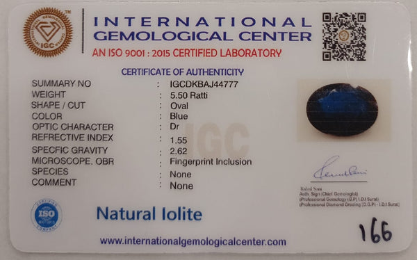 Natural Iolite| Govt. Lab Certified | Oval | Blue withCertificate No.: IGCDKBAJ44777 image 2