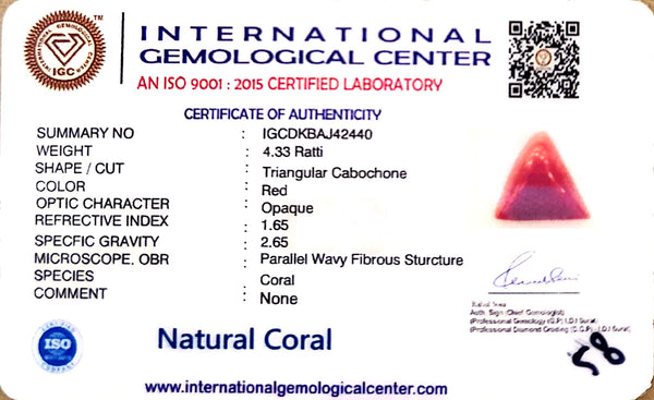 Natural Italian Red Coral | Certified Untreated | Triangular Cabochon No. IGCDKBAJ42440 image 1