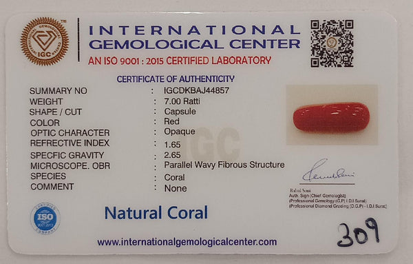 Natural Red Coral | Certified |Capsule Cut Gemstone Summary No. IGCDKBAJ44857 image 2
