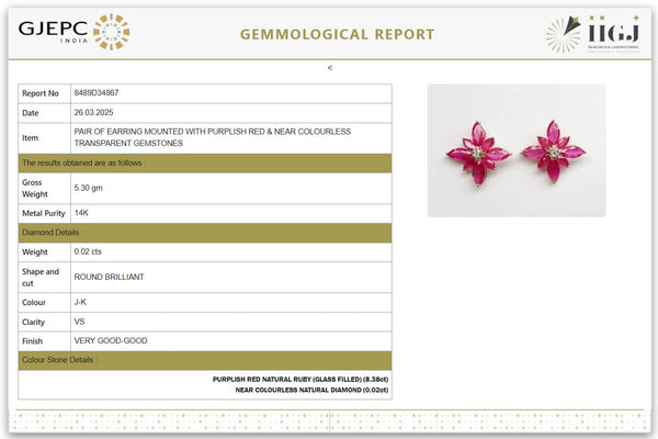 Elegant Natural Marquise Shape Ruby & Diamond Earrings in 14K Gold image 2