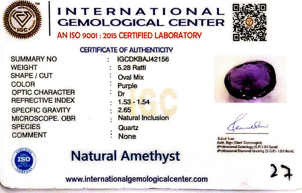 Natural Amethyst | Oval Mix | Lab Certified No. IGCDKBAJ42156 image 2