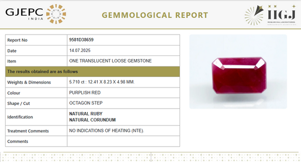 Natural Purplish Red Ruby | Certified Unheated | Octagon Mixed Cut Report No. 9581D38659 image 1