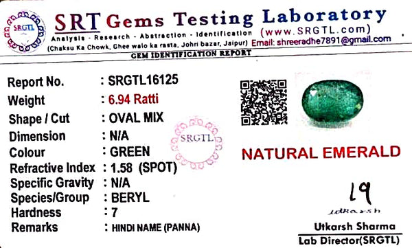 Natural Emerald | OvalCut | Govt. Lab Certified No. SRGTL16125 image 2