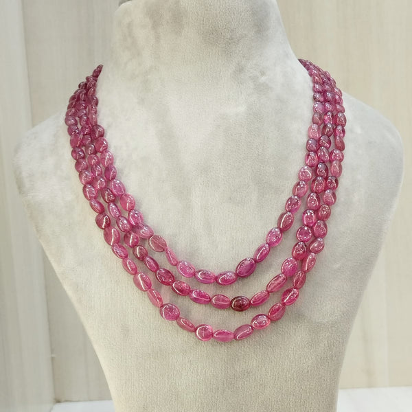 Natural ruby tumble three line beaded necklace – Tushar Gems