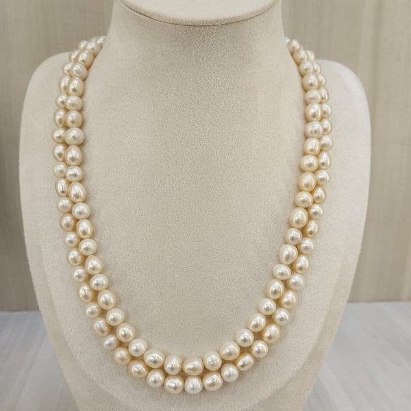 Natural pearl double line oval and round bead necklace – Tushar Gems