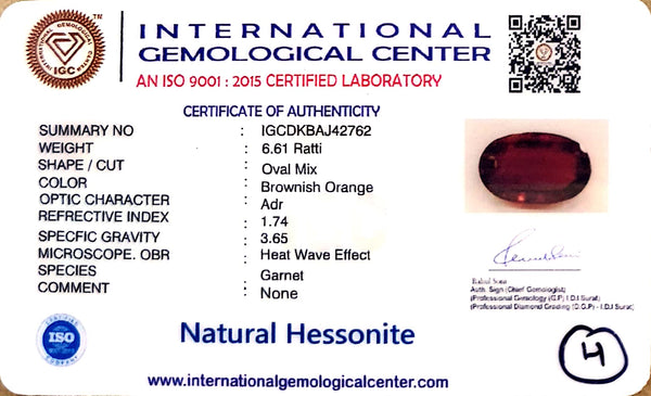 Natural Hessonite (Gomed) | Oval Mix Cut | IGC Certified Certificate Number: IGCDKBAJ42762 image 2