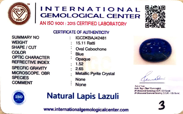 Natural Lapis Lazuli | Oval Cabochon | IGC Certified Certificate No.: IGCDKBAJ42481 image 2