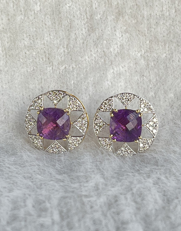 Celestia Halo Earrings – 9.01 ct Natural Amethyst with 1.17 ct Natural Diamonds in 14K Gold image 0