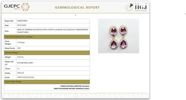 Luxurious Heavy Amethyst Earrings with Natural Diamonds in 14K Gold image 3