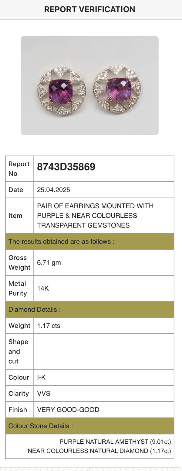 Celestia Halo Earrings – 9.01 ct Natural Amethyst with 1.17 ct Natural Diamonds in 14K Gold image 3