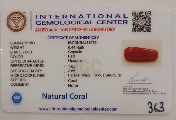 NaturalRed Coral | Certified|Capsule CutGemstone Summary No. IGCDKBAJ44975 image 2