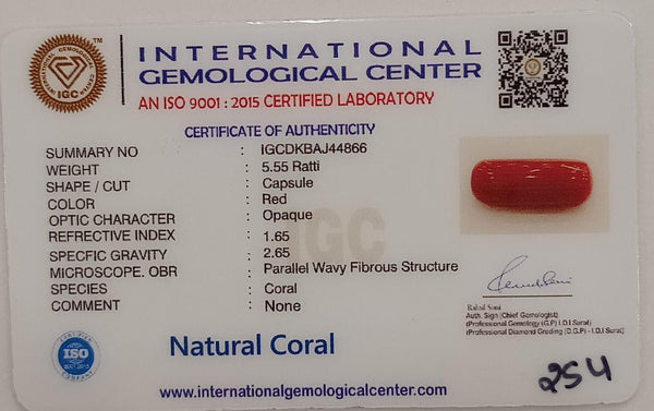 NaturalRed Coral | Certified| Capsule CutGemstone Summary No. IGCDKBAJ44866 image 2