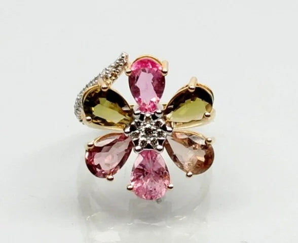 Radiant Tourmaline & Diamond Ring in 14K Gold image 0