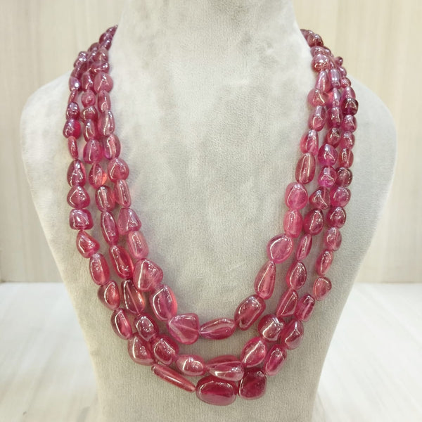 Natural ruby tumble three line bead necklace, red tumble beads – Tushar Gems
