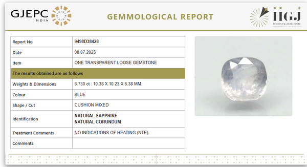 NaturalBlue Sapphire| Octagon step| Unheated | Govt. Lab Certified 9498D38428 image 1