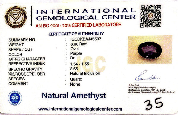 Natural Amethyst | Oval| Lab Certified No. IGCDKBAJ45597 image 2