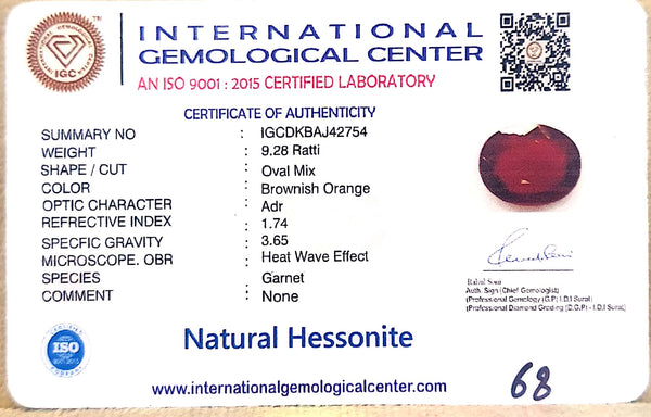 Natural Hessonite Garnet | Oval Mixed Cut | Brownish Orange Gemstone Certificate Number: IGCDKBAJ42754 image 2