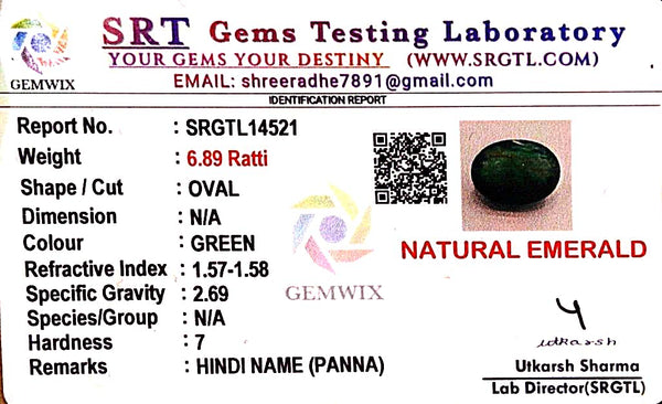 Natural Emerald | Oval Cut | Govt. Lab Certified No. SRGTL14521 image 2