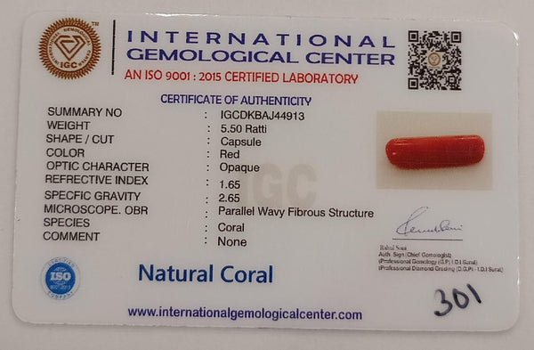 NaturalRed Coral | Certified| Capsule CutGemstone Summary No. IGCDKBAJ44913 image 2
