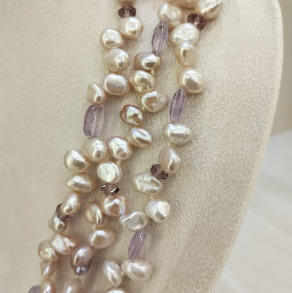 Natural Pearls 3 Line Tumble Shape Necklace: A Dazzling Display of Elegance and Charm 060 image 1