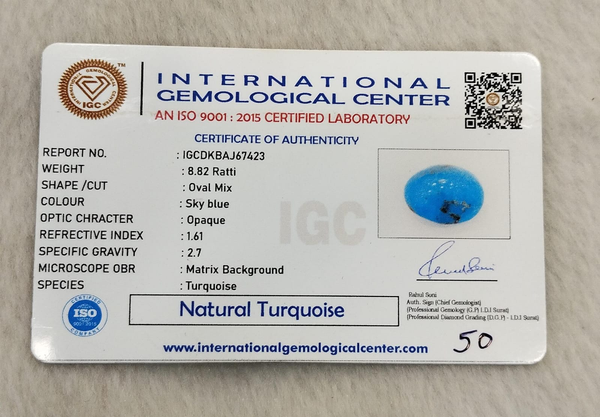 IGC certificate of authenticity IGCDKBAJ67423 Natural Turquoise 8.82 Ratti
