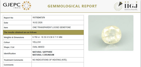 Natural Yellow Sapphire |KB 12k500|Oval Mixed | Transparent | Govt. Lab Certified | Report No.11775D47379