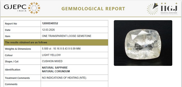 Natural Yellow Sapphire |KB 55k00|Cushion Mixed | Transparent | Govt. Lab Certified | Report No.12000D48552
