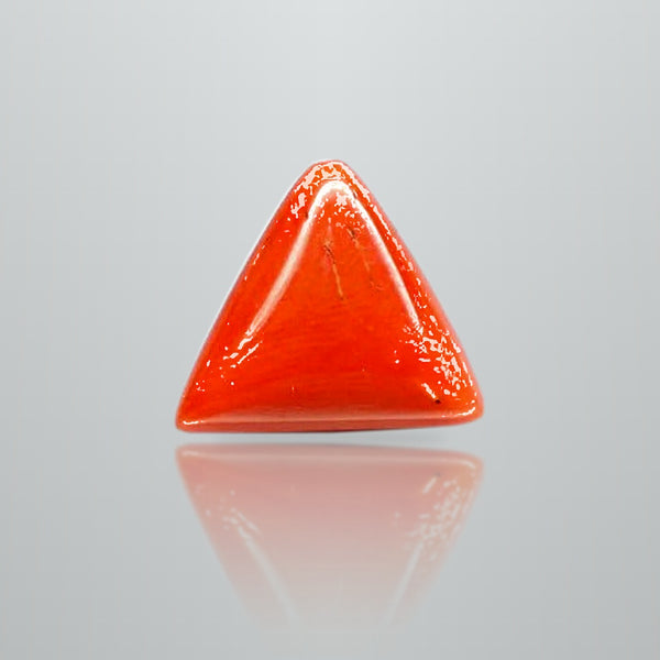 Natural Italian Red Coral (Moonga) triangular cabochon, report no. 11836D47511