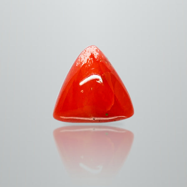 Natural Italian Red Coral (Moonga) triangular cabochon, report no. 12675D51976