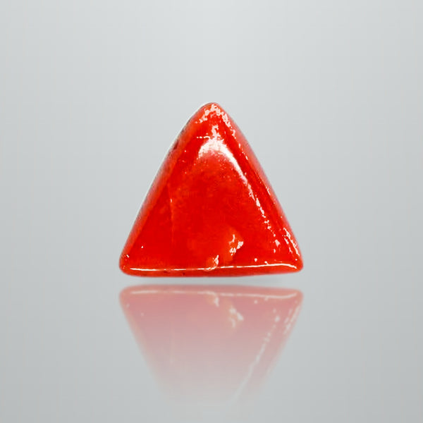 Natural Italian Red Coral (Moonga) triangular cabochon, report no. 11858D47597