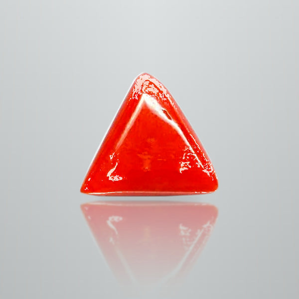 Natural Italian Red Coral (Moonga) triangular cabochon, report no. 11836D47515