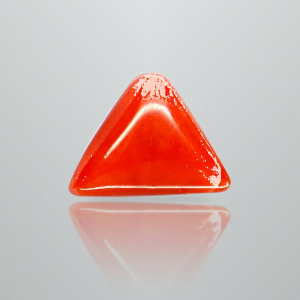 Natural Italian Red Coral (Moonga) triangular cabochon, report no. 11858D47596